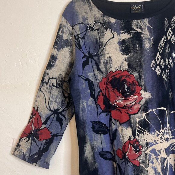 Katina Marie Womens L Supima Cotton 3/4 Sleeve Floral Print knit Sweater USA - Picture 5 of 16